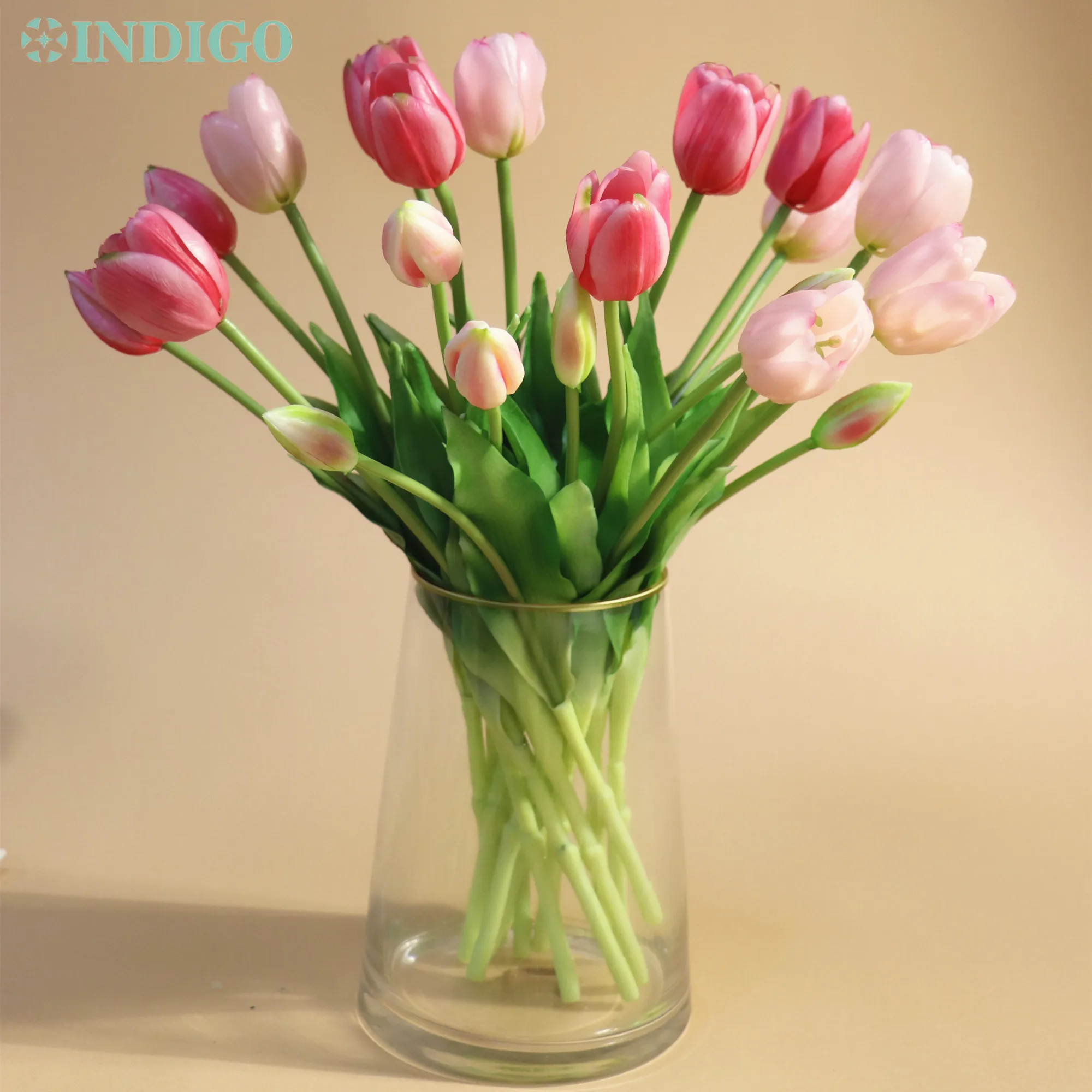 

20PCS Pink Tulip Bouquet Silicone Real Touch High Quality Calla Home Christmas Gift Poly Bag Artificial Flower Wedding- INDIGO