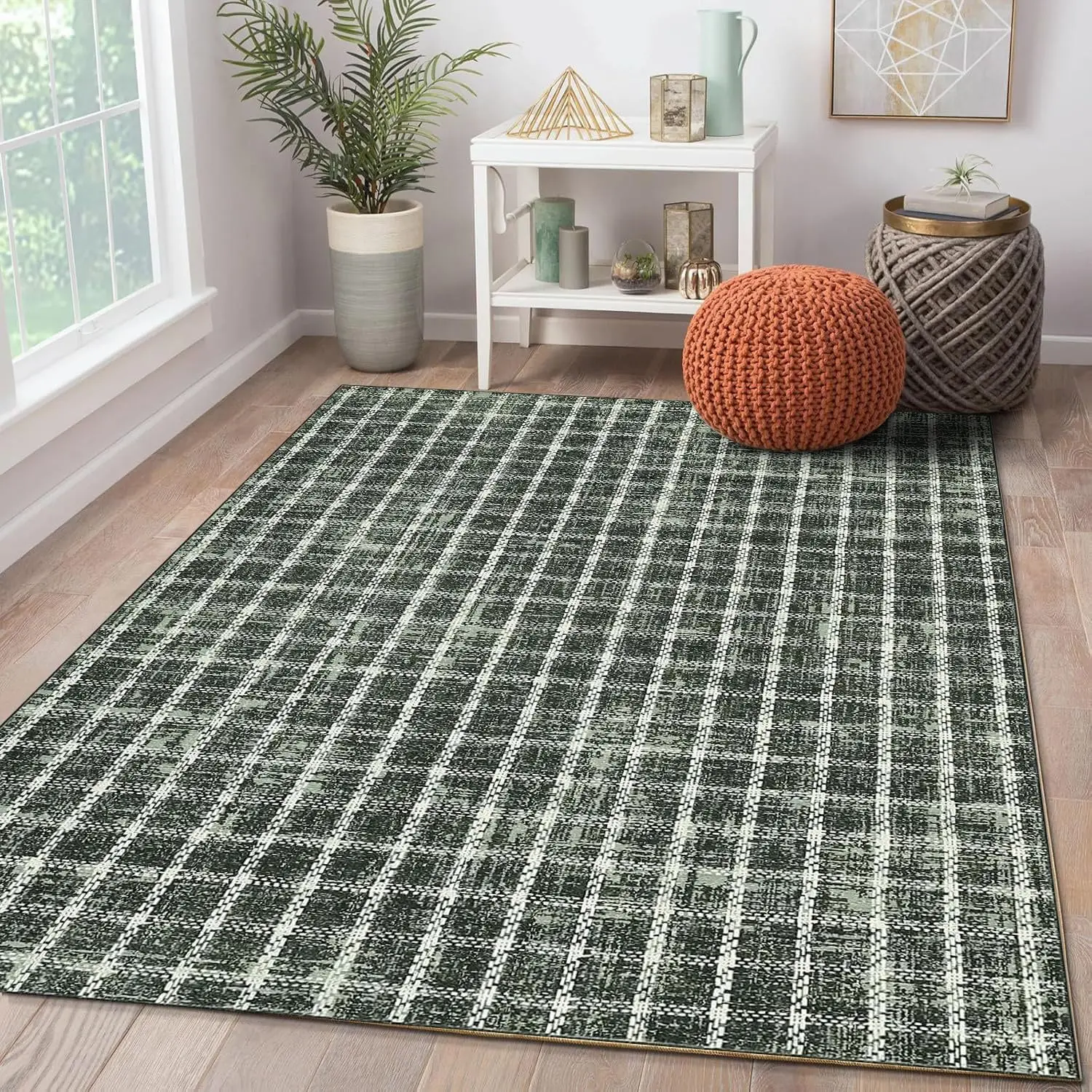 

Checkered Area Rugs, Soft Low-Pile Geometric Carpet, Non-Slip Washable Retro Carpet for Bedroom Living Room Kitchen Farmhouse