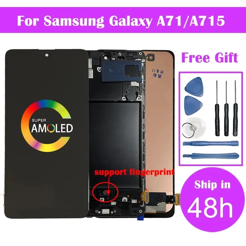 Super AMOLED For Samsung For Galaxy A71 Lcd Touch Screen Digitizer Assembly With Frame For A715 A715F A715W A715X LCD Screen