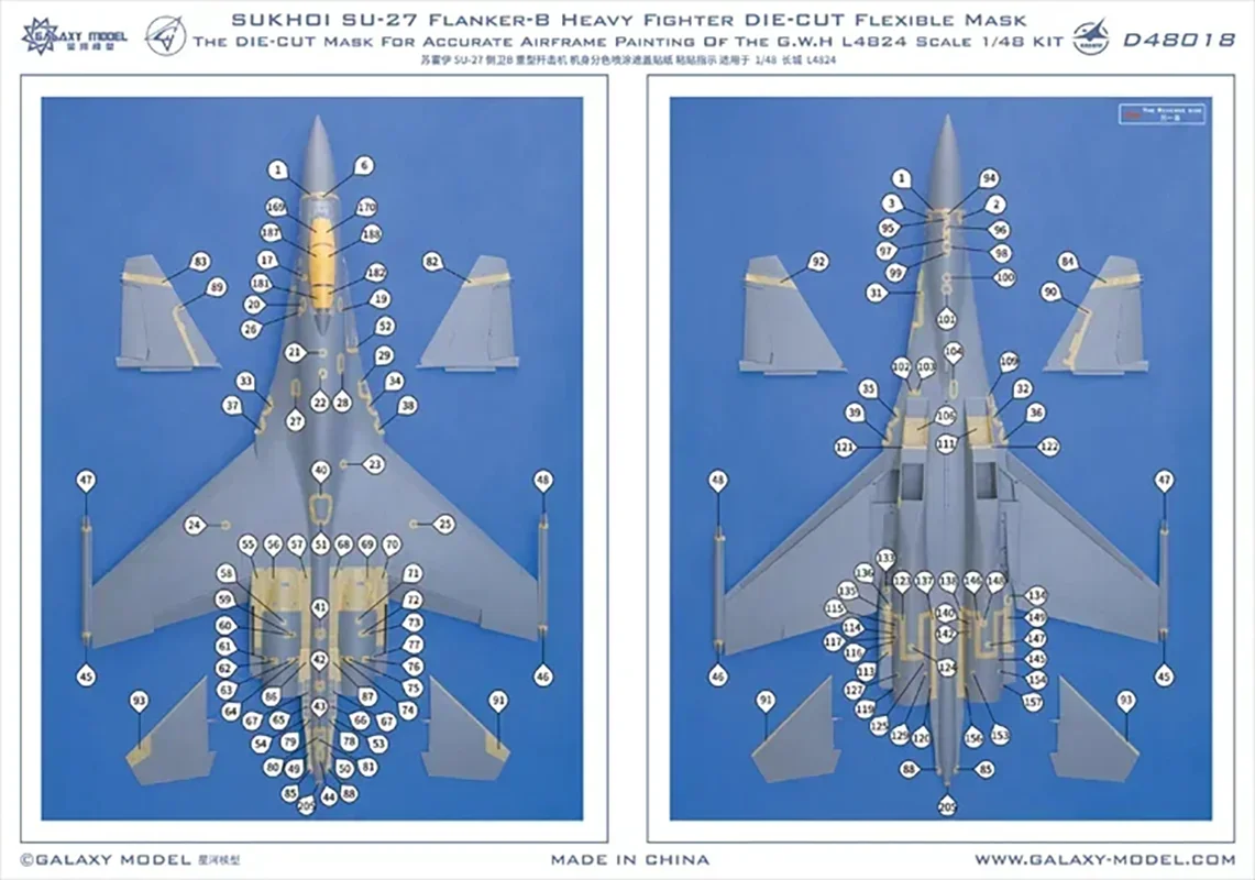 Máscara flexible troquelada D48018 1/48 Sukhoi Su-27 Flanker-B G.W.H L4824 Hobby DIY GALAXY Tools