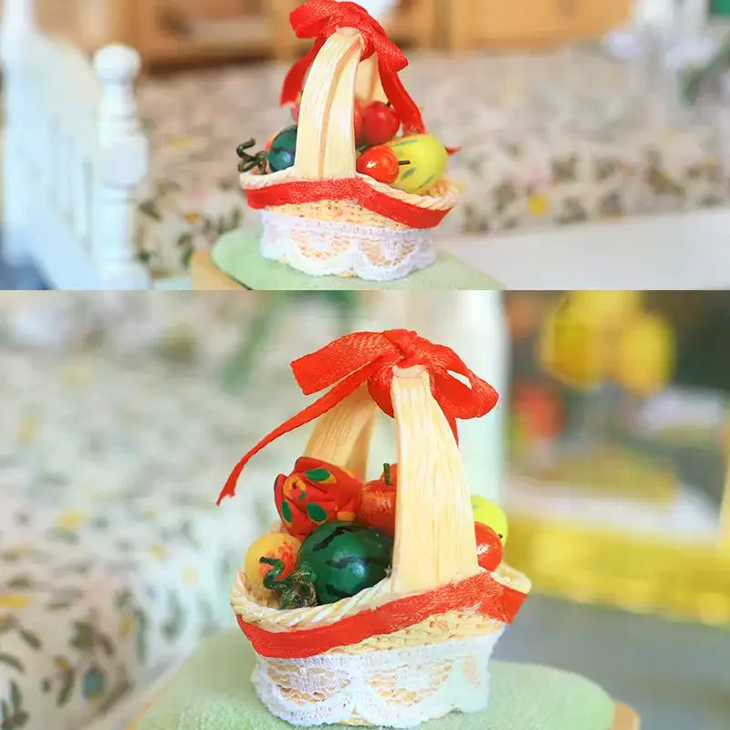 Cesto di Frutta in Miniatura 1/12 per Casa delle Bambole, Decorazione per Scenari in Miniatura, Ornamento per Cucina Giocattolo, Accessorio per Casa delle Bambole