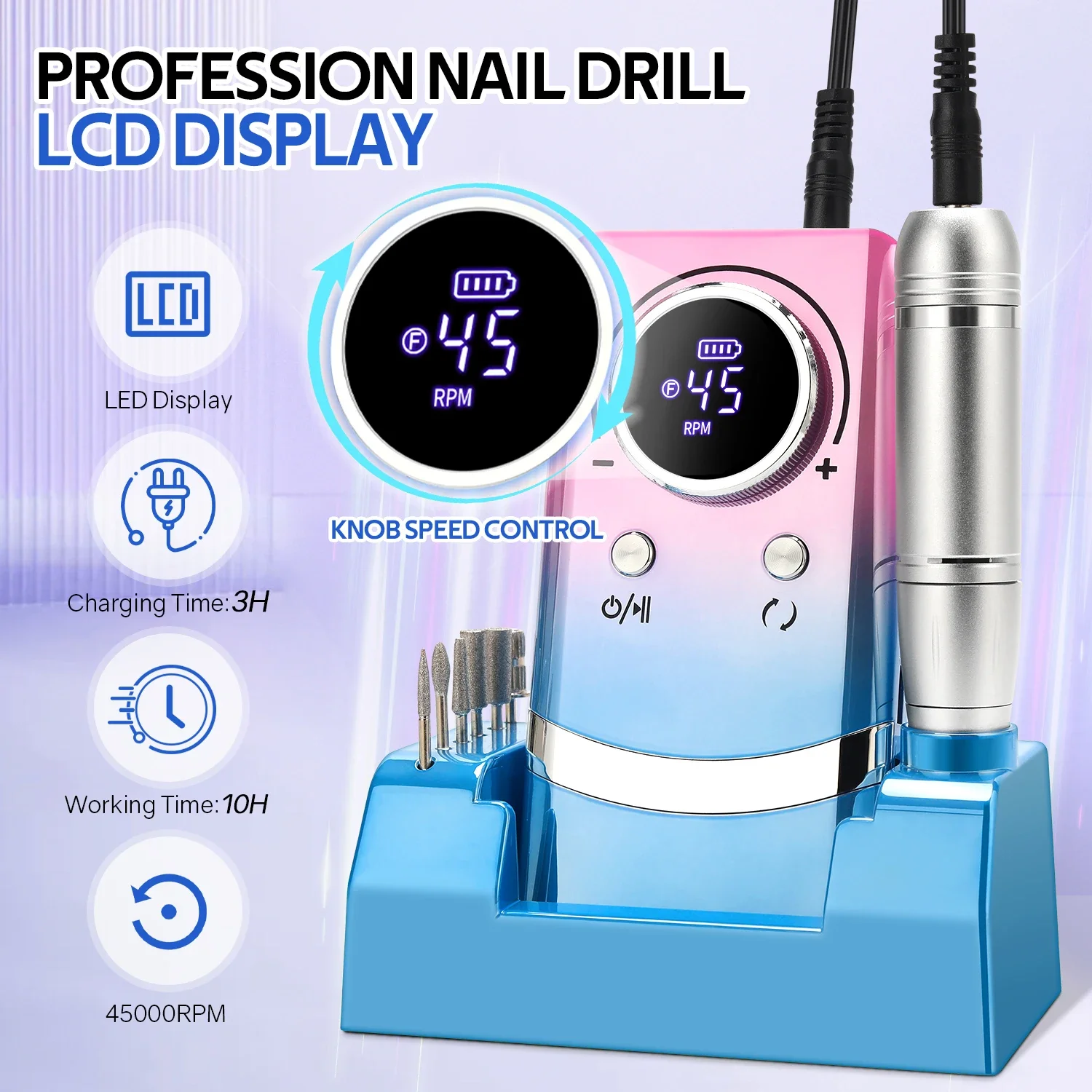 Profession 450000RPM nail drill kit with nail sander head tool, nail grinding machine, nail polisher, manicure polishing machine