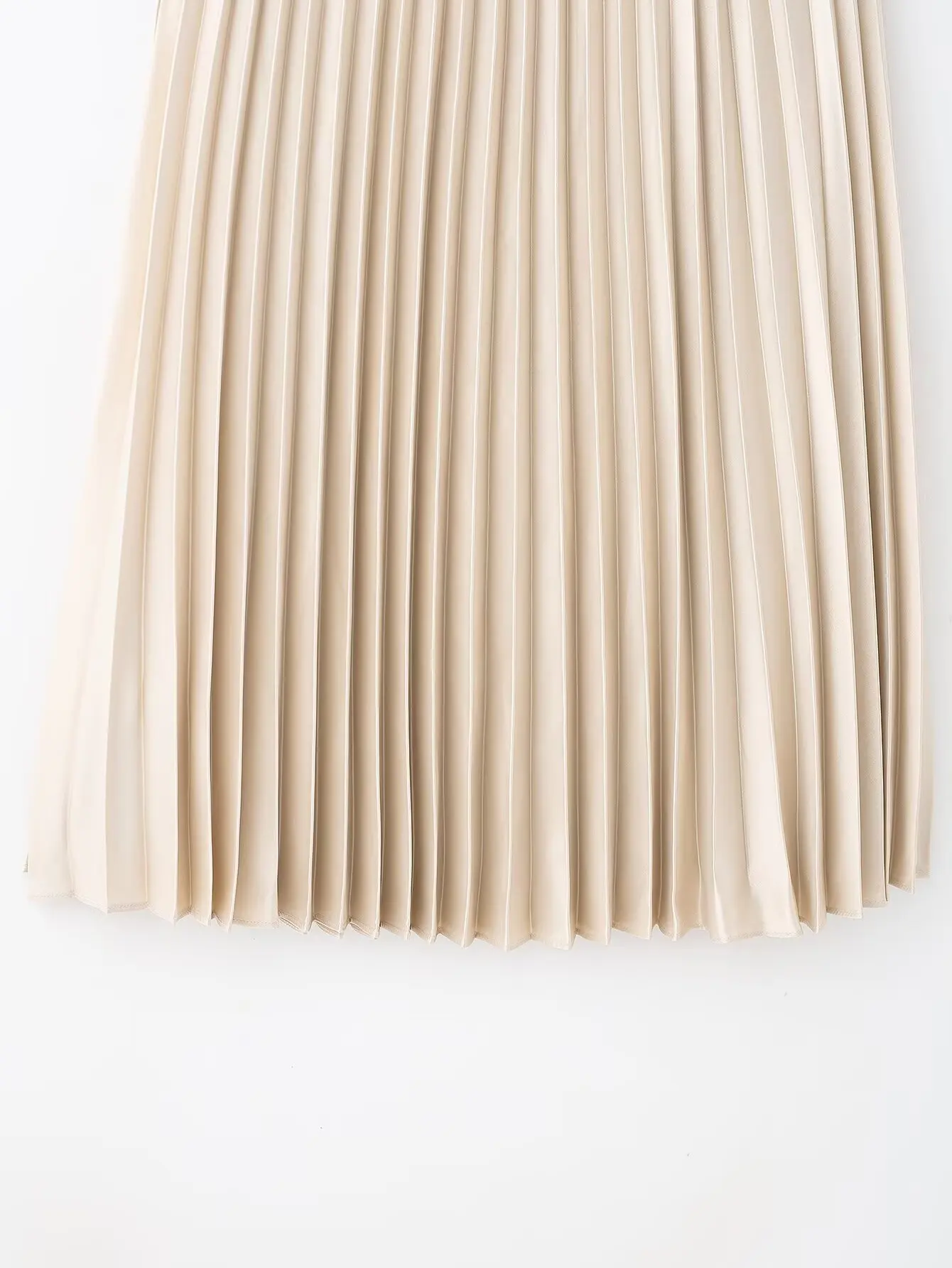 HH Damen Mode Beige A-Linien Midirock Eleganter Hochtaillierter Satin Plissierter Rock 2026 Sommer Neu Lässiger Strand- und Partyrock – Detail 11