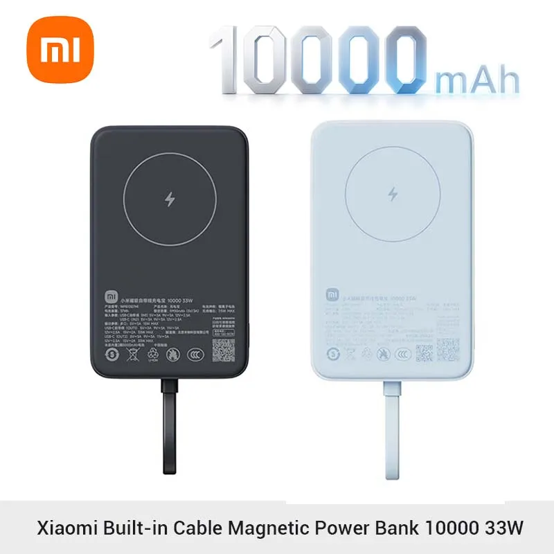 Xiaomi Magnetic Portable External Battery 10000mAh Power Bank with Built-in USB-C Cable, 33W Fast Charging Compatible for iPhone