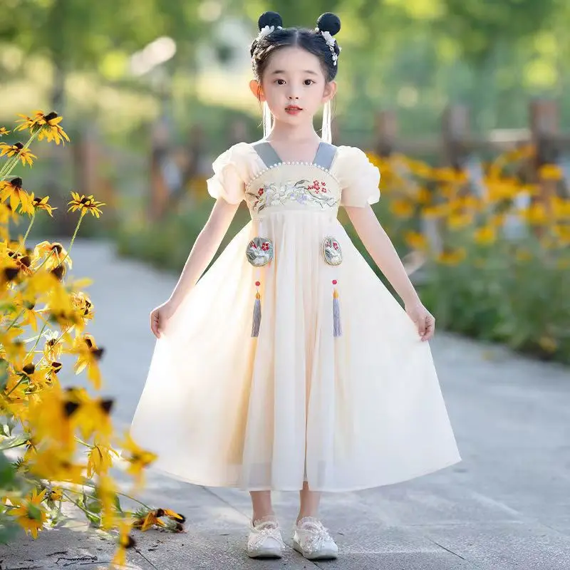 

Hanfu Girls Summer Thin Dress 2023 Retro Baby Girl Skirt New Girls Summer And Autumn Ancient Style Tang Dress