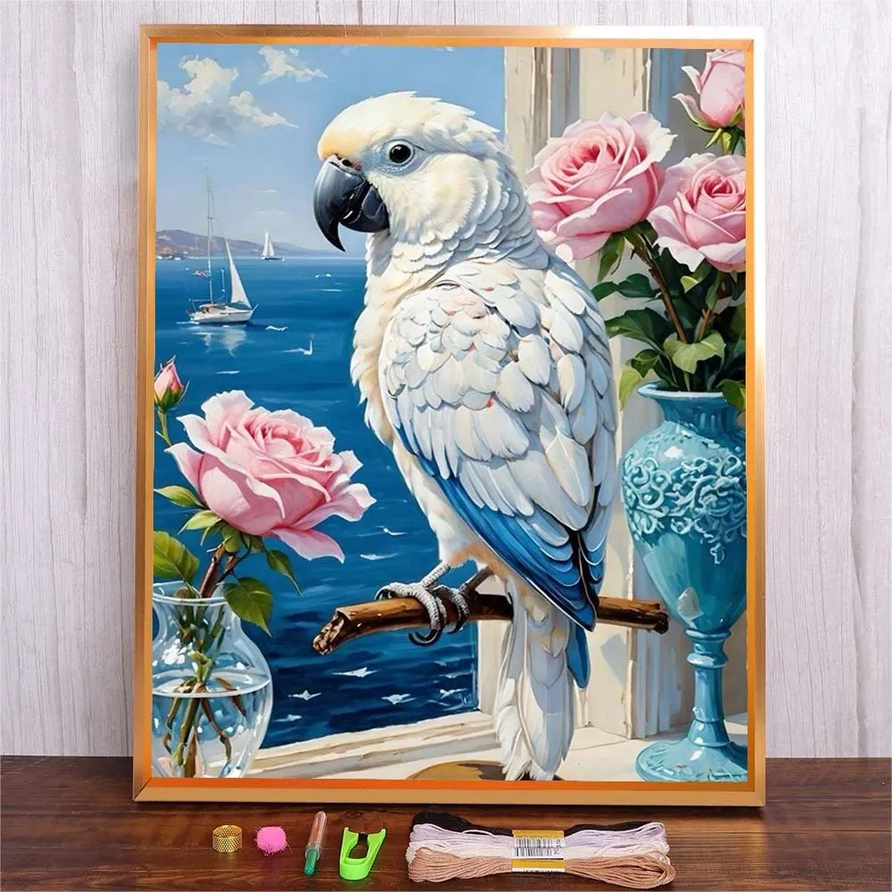 

Cotton Thread Cross Stitch Flowers Parrot Embroidery Kits With Patterns For Living Room Wall Decoration Adults Handicraft Gift