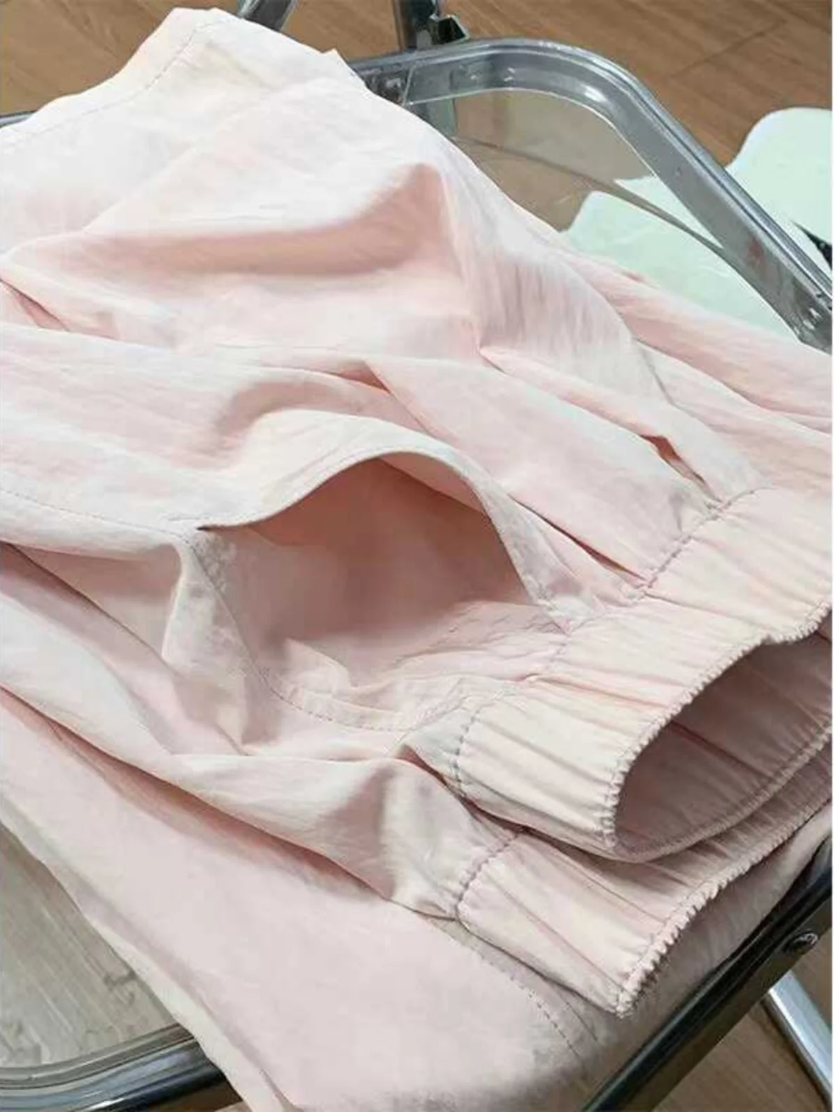 Damskie spodnie z wysokim stanem, luźne, codzienne, różowe, letnie, super wyszczuplające, zwiewne, z szerokimi nogawkami, prosty krój, długość do podłogi.