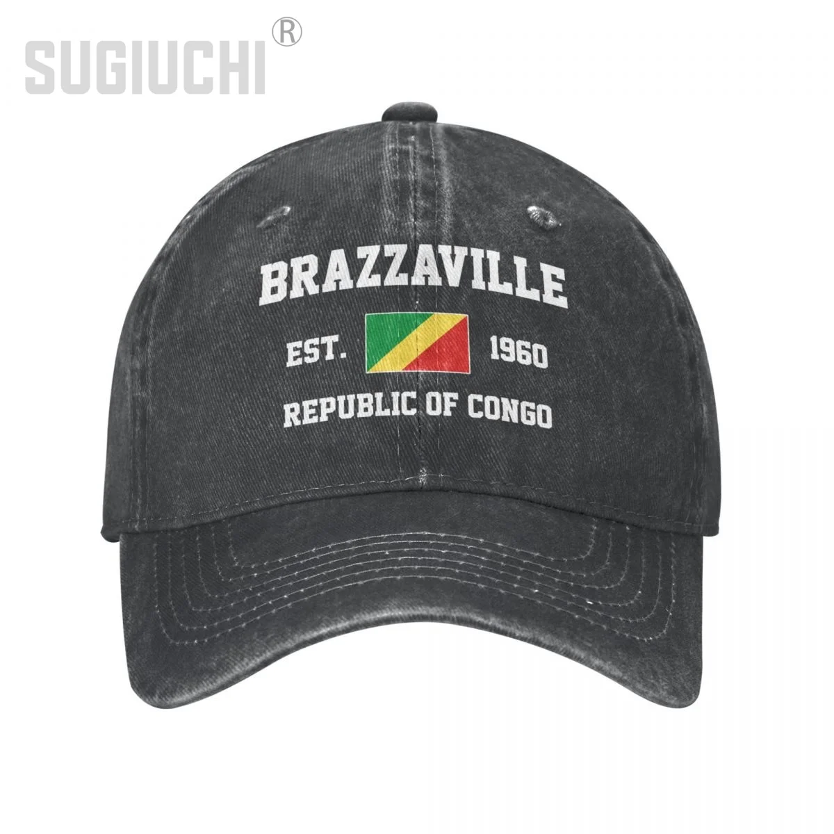 Flag of Republic Of Congo EST.1960 Brazzaville Unisex Adult Washed Denim Baseball Cap Men Vintage Cotton Patriotic Trucker Hat