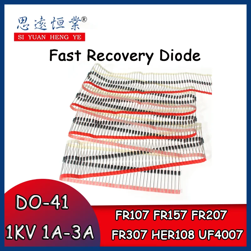 100PCS Fast Recovery Diode FR107 FR157 FR207 FR307 HER108 UF4007 DO-41 1KV 1A-3A