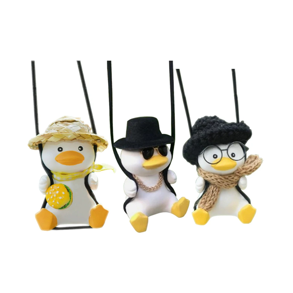 1pcs Car Swinging Duck Toy Ornament Plaster Car Funny Cute Hanging Accessories Auto Hanging Ornament Interior Decoration