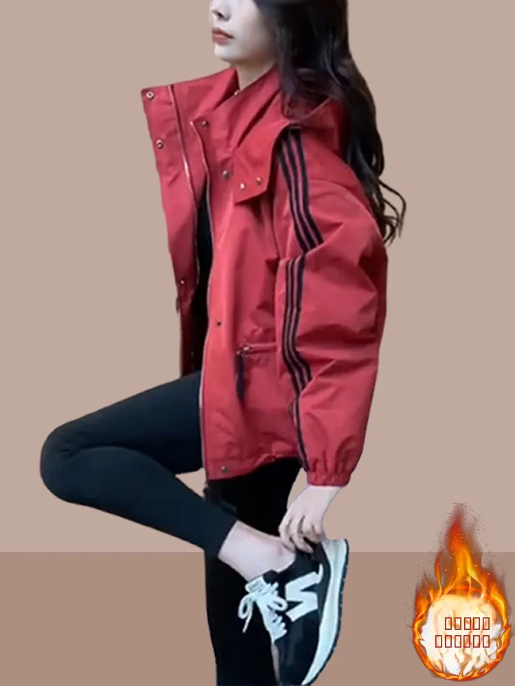 

Women's Casual Cotton Jaet Coatadded Warmth Fall Winter New Sle Small Size Commute Simple Loose Fit Zipper ort Length