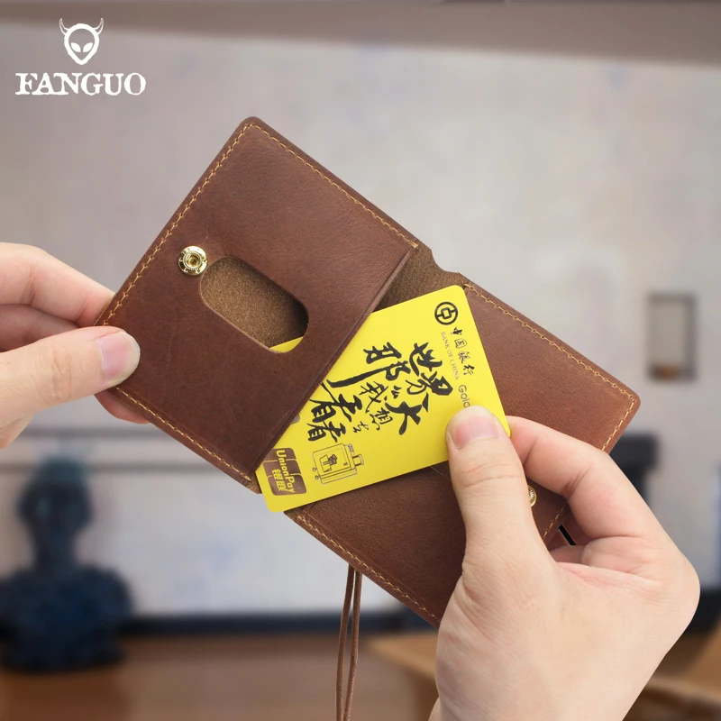 Handmade Genuine Leather Card Holder Pouch Fashion Credit Cards Slot Coin Purse Portable Storage Work Id Card Badge Pocket