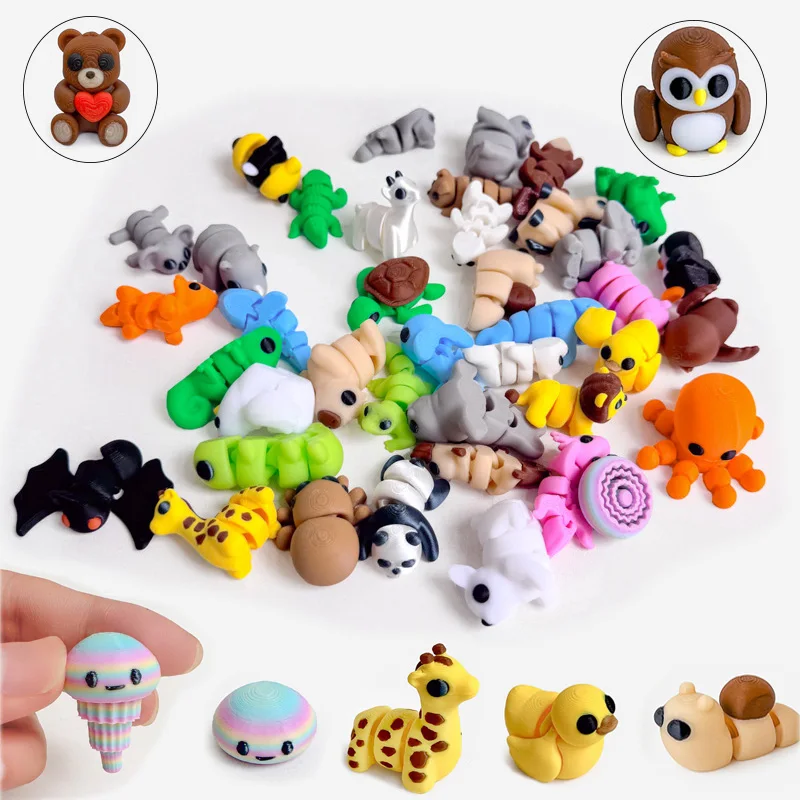 3D Printed Animal Figurine Toys 10/20/30Pcs Cartoon Joint Mobility Rabbit Tiger Dog Animal Model Toys Home Desktop Decoration
