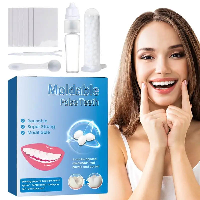 Kit de réparation temporaire de fausses dents, colle solide, prothèse dentaire pour les dents cassées manquantes, dents moulables, outils de remplissage de fausses dents