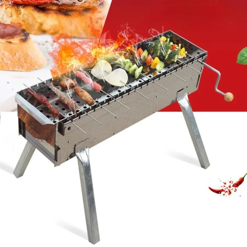 Household Foldable BBQ Stove Stainless steel Barbecue Grill Outdoor Rotary Barbecue Machine Grelha Churrasco