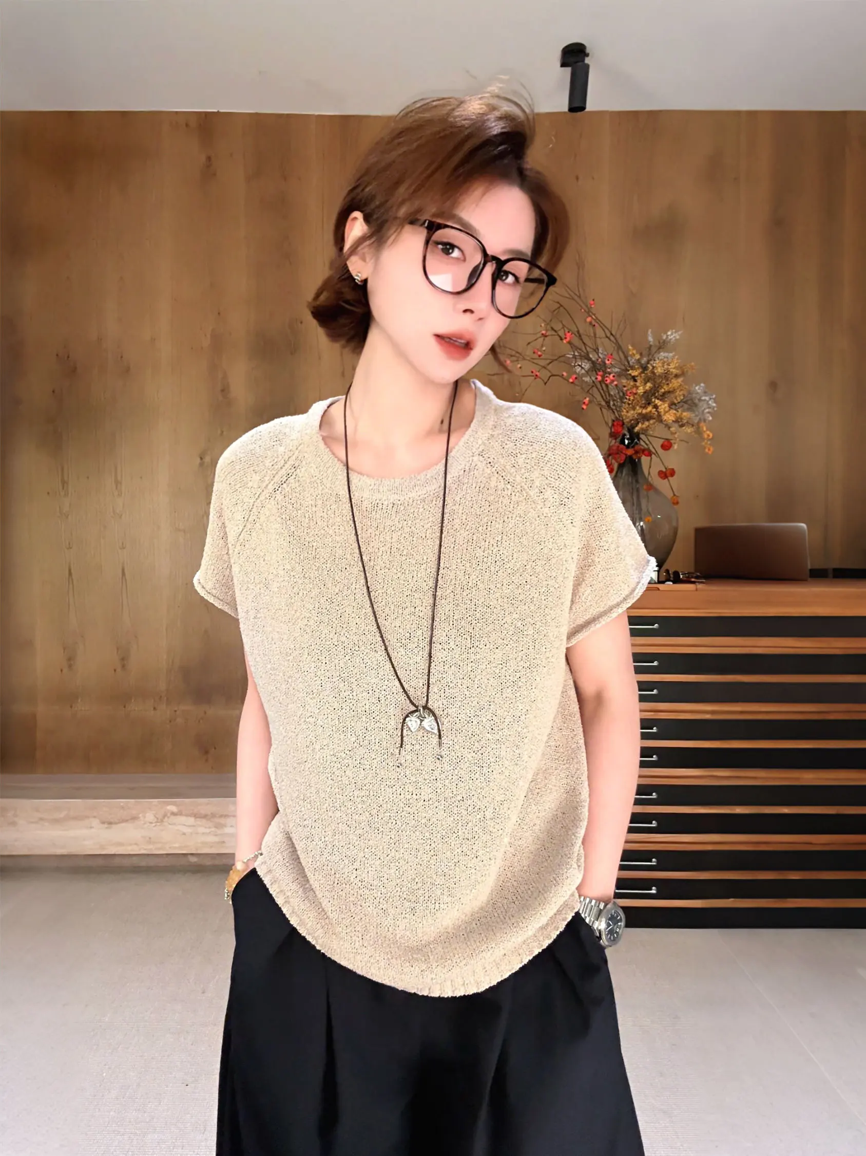 

Весна 2026: Женская футболка с круглым вырезом, повседневный стиль, укороченная, с коротким рукавом, универсальная, комфортная, стандартный крой