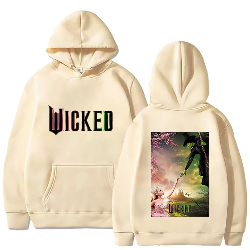 سترة بغطاء للرأس من فيلم Theicked Film Elphaba Glinda التأثيرية بطباعة جرافيك للكبار للجنسين بأكمام طويلة ملابس حفلات الهالوين