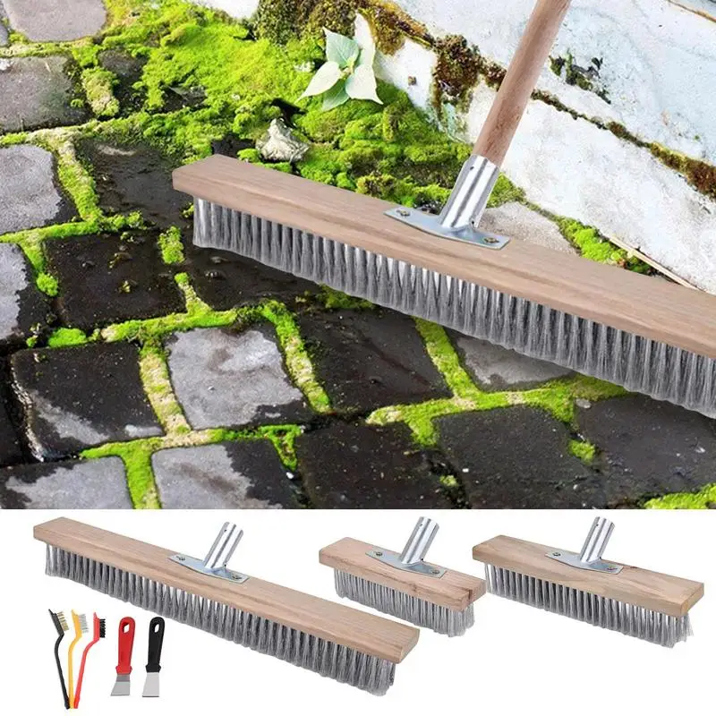 Heavy Duty Wire Broom Head Bathroom Floor Broom ground Seam Brush Tile Long Handle Wall Wash Broom Garden Broom for Stone