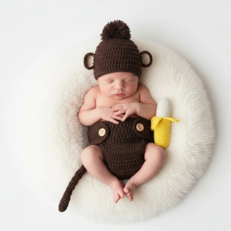 

Baby Photo Props: Hand-Knitted Lion Onesie & Hat Set. Cute Animal Outfit, Studio Shooting Accessory, Craft Gift.
