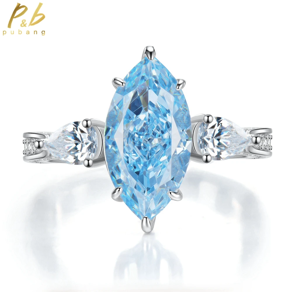 

PuBang Fine Jewelry 925 Sterling Silver Marquise Cut Gem Created Moissanite Cocktail Diamond Ring for Women Party Gift Wholesale