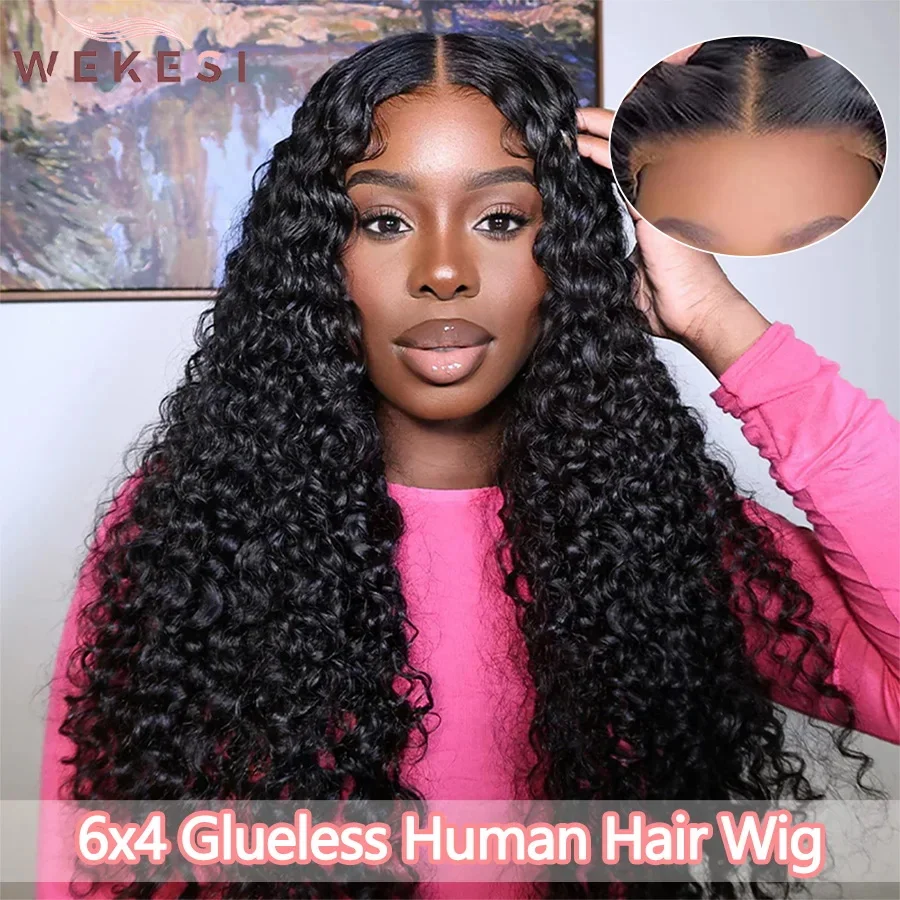 

Wear Go Glueless Wig Brazilian Deep Wave 6x4 HD Lace Closure Glueless Wig Human Hair Ready To Wear Pre Cut Pre plucked 100% Hair