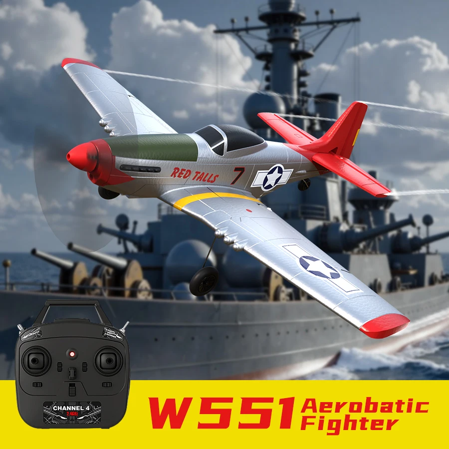 New P51 Mustang RC Fighters 2.4G 4CH One-key Aerobatic RC Fighters with Xpilot Stabilization Warbird Plane Toys Gifts ﻿