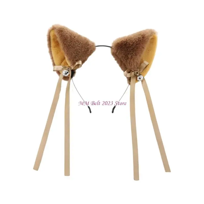 49ME Leuke voor Kat Oor Pluche Haar Hoepel met Strik All-Match Simulatie Dier Hoofdband Cosplay Props Hoofddeksels voor P