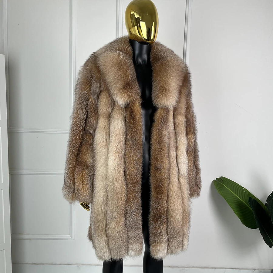 Men's Winter Jackets Mid-Length Real Fox Fur Coat With Suit Collar Furry Jacket Best Selling Warm Genuine Fur Jacket