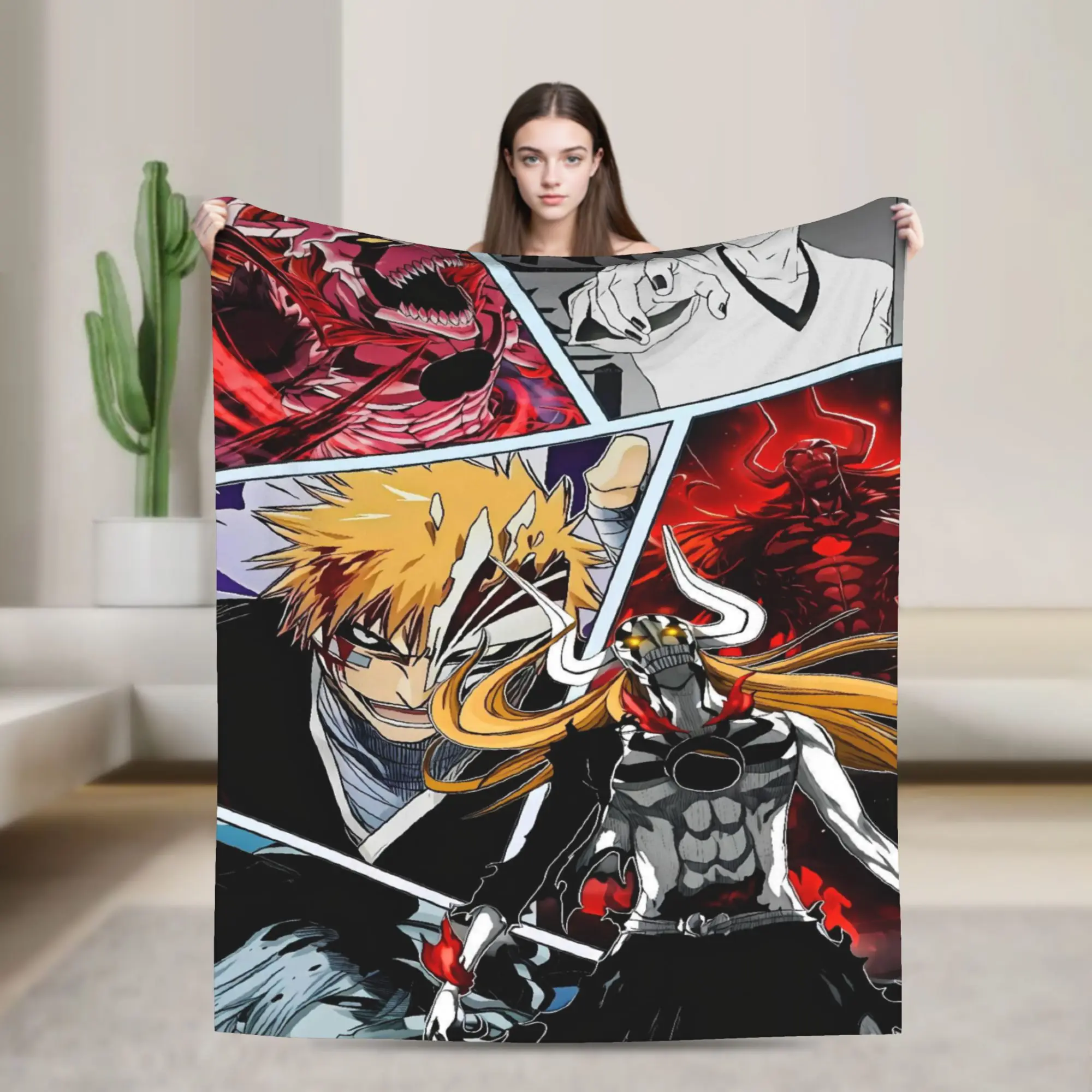 Ichigo Zanpakuto Slash Flannel Blankets Bleached Warm Soft Throw Blanket for Home Decor Travel Office Bedspread Sofa Bed Cover