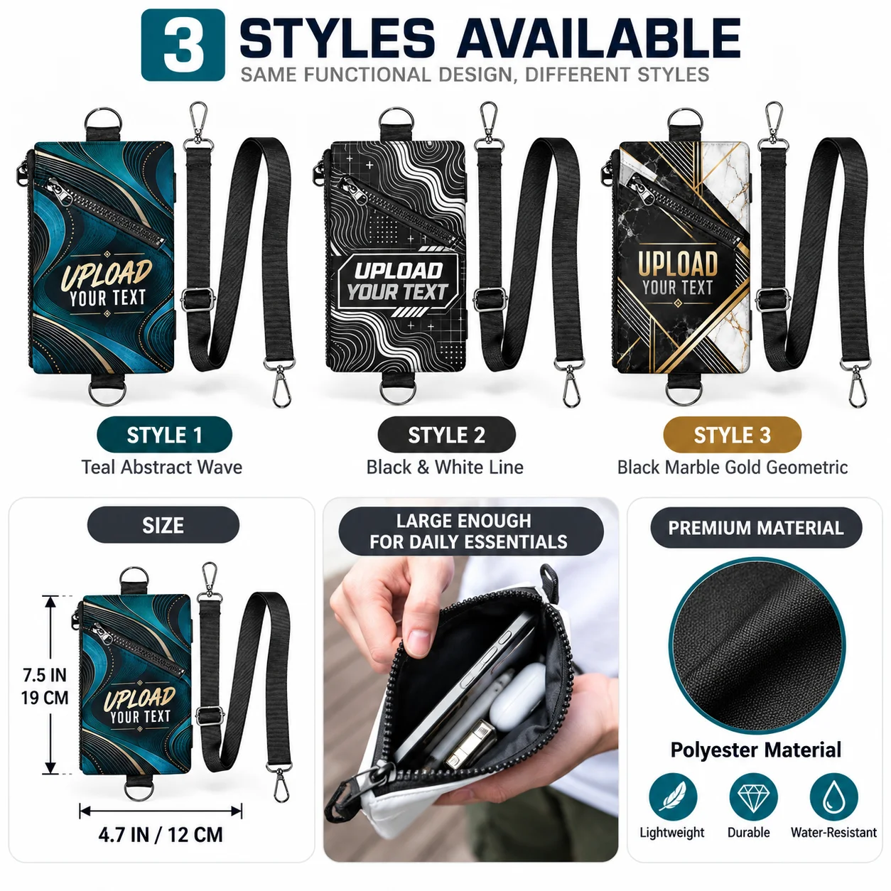 Custom Mens Crossbody Bag Custom Text Polyester Sling Shoulder Pouch Compact Travel Crossbody Bag Casual Daily Carry Unisex
