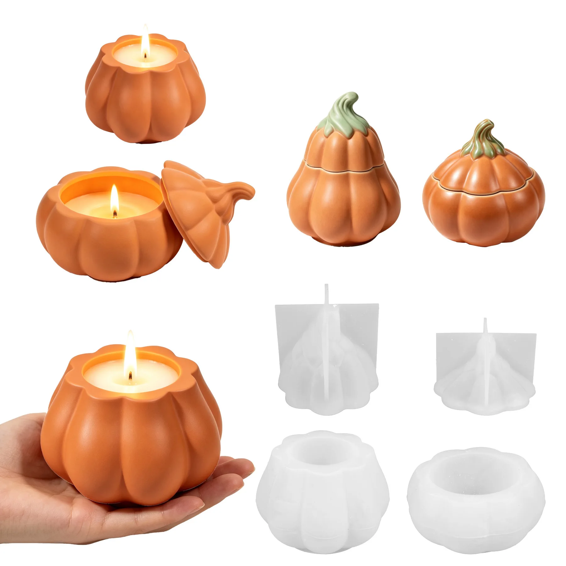 Pumpkin Storage Box Silicone Mold DIY Epoxy Resin Halloween Candle Cup Plaster Ornament Container Casting Fall Decor Craft