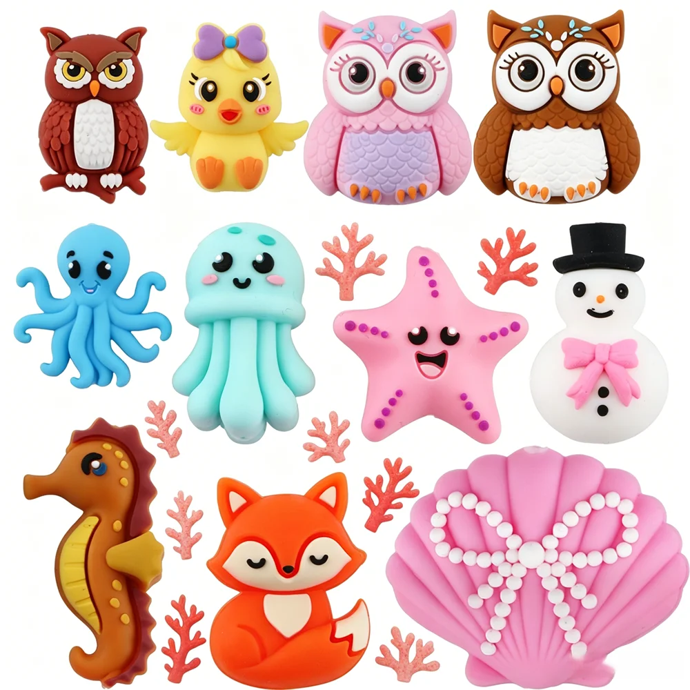 8pcs New 3D Silicone Beads Animal Ocean Elements Focal Beads Spacer DIY Accessories for Jewelry Making Beaded Pen Keychain