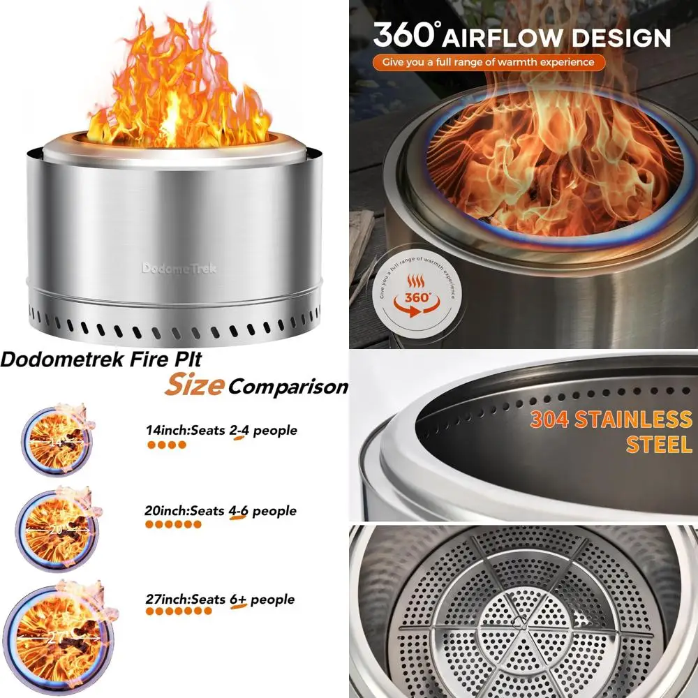 

Portable Outdoor Fire Pit, 27-Inch Stainless Steel Smokeless