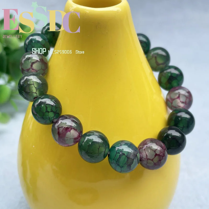 Exquisite jewelry green dragon pattern agate chalcedony mesh bracelet for men and women for daily wear view 3