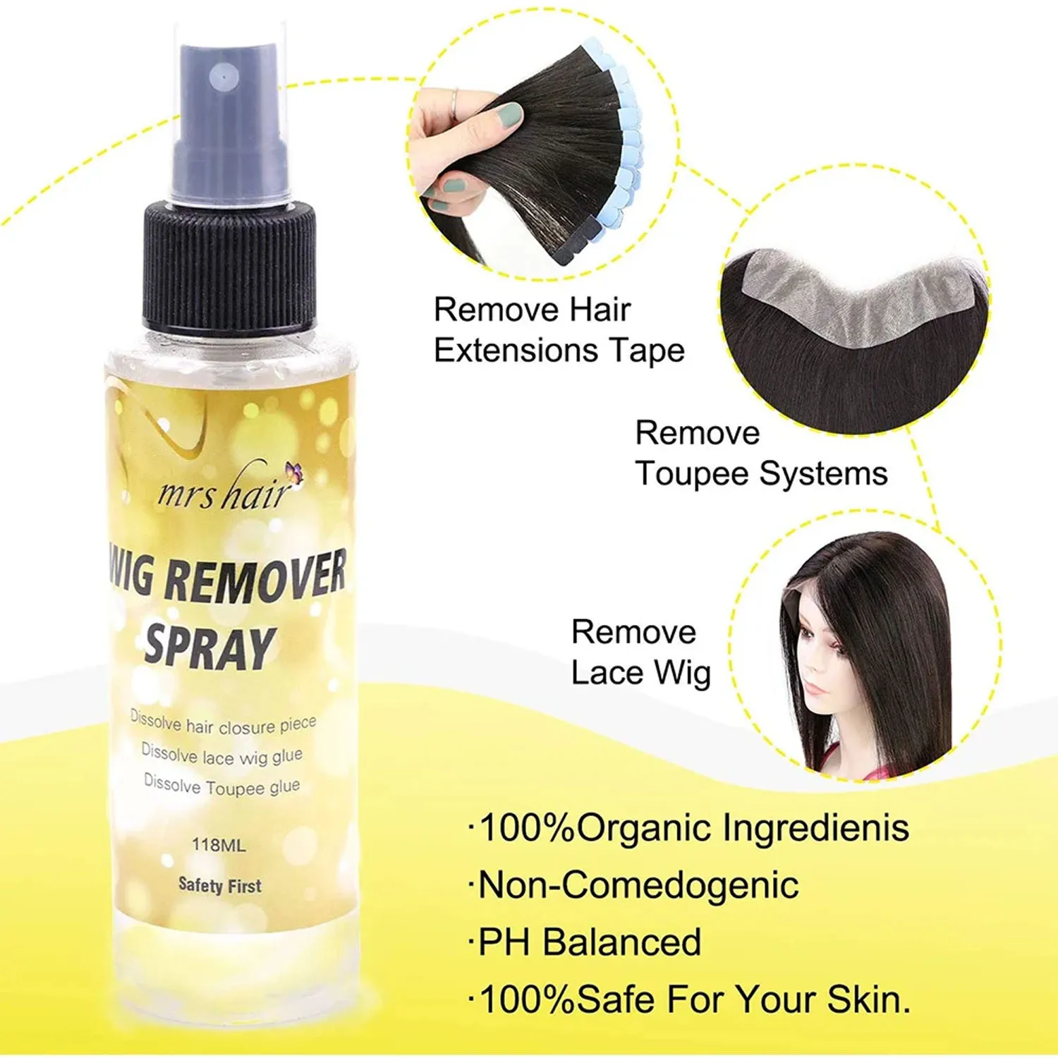 

118ml Professional Tape Hair Remover Adhesive Spray for Lace Wigs Hair Extensions Glue Remover for Salon Custom Label