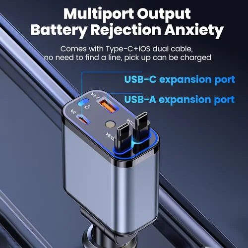 Imagen 2 del producto ZRGAE 4 en 1 USB cargador de teléfono para coche adaptador retráctil con Cable de carga rápida tipo C Star Light para iPhone 16 Samsung