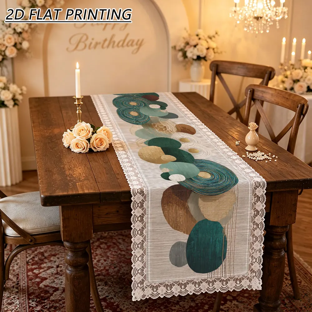 1pc Geometric Circle Pattern Tulle Lace Table Runner For Home Decor Wedding Banquet Party