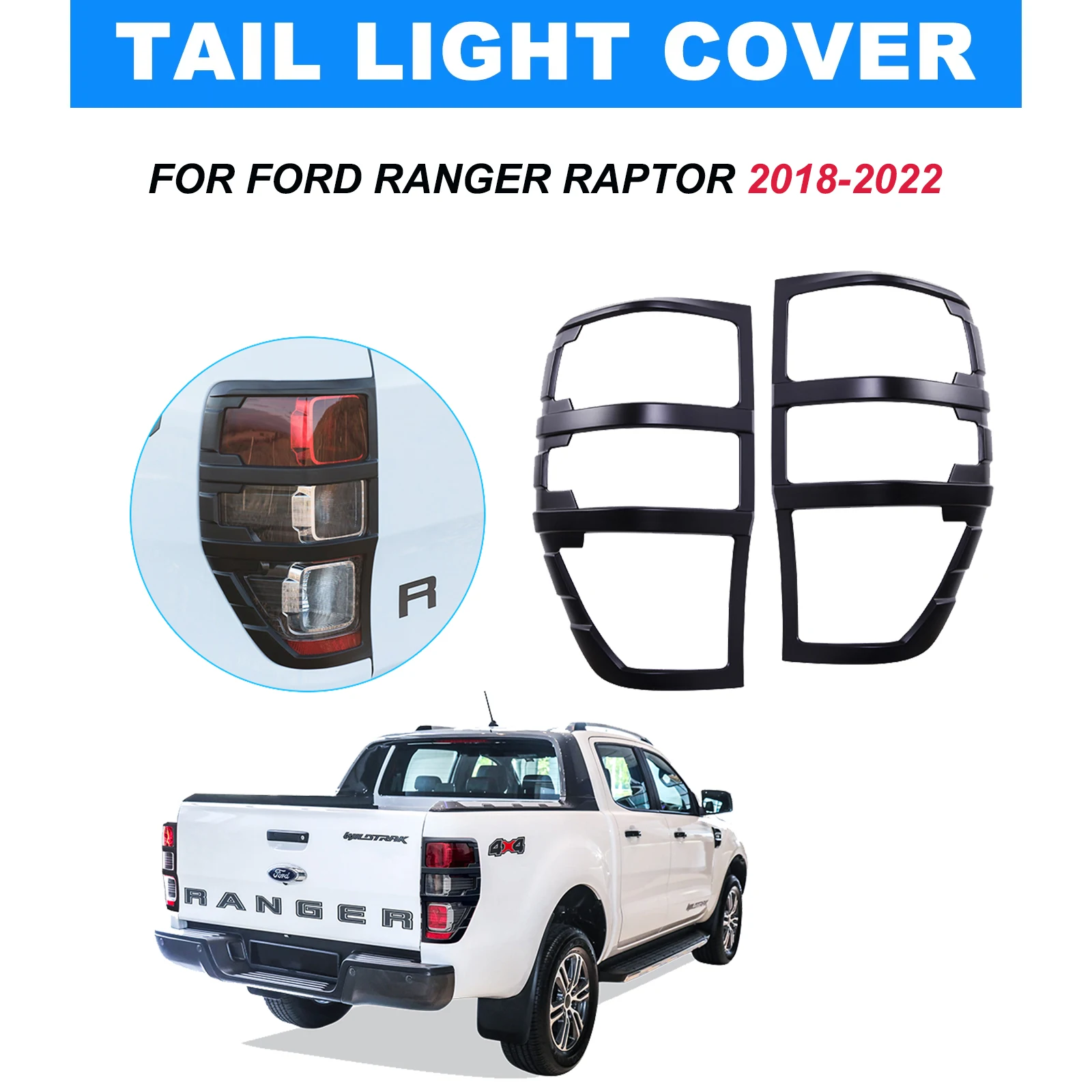 

ABS Car Tail Light Covers For Ford Ranger Raptor 2018 2019 2020 2021 2022 Rear Lamp Hoods Decoration Surround Trim Accessories