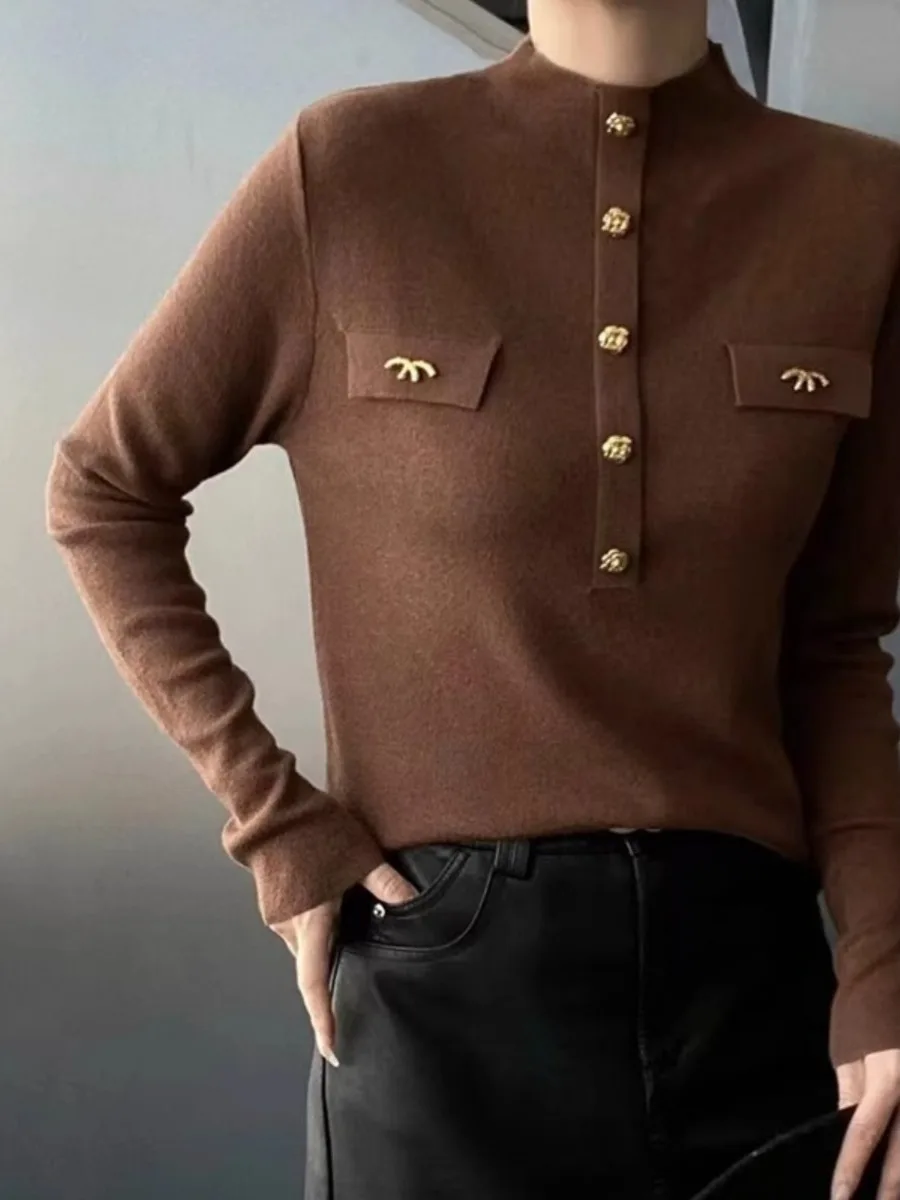 Brand Outlet Damen Camere Strickwaren Slim Fit f Stehkragen Basisschicht Pullover Casual Sle Long Sve Polyesterfaser