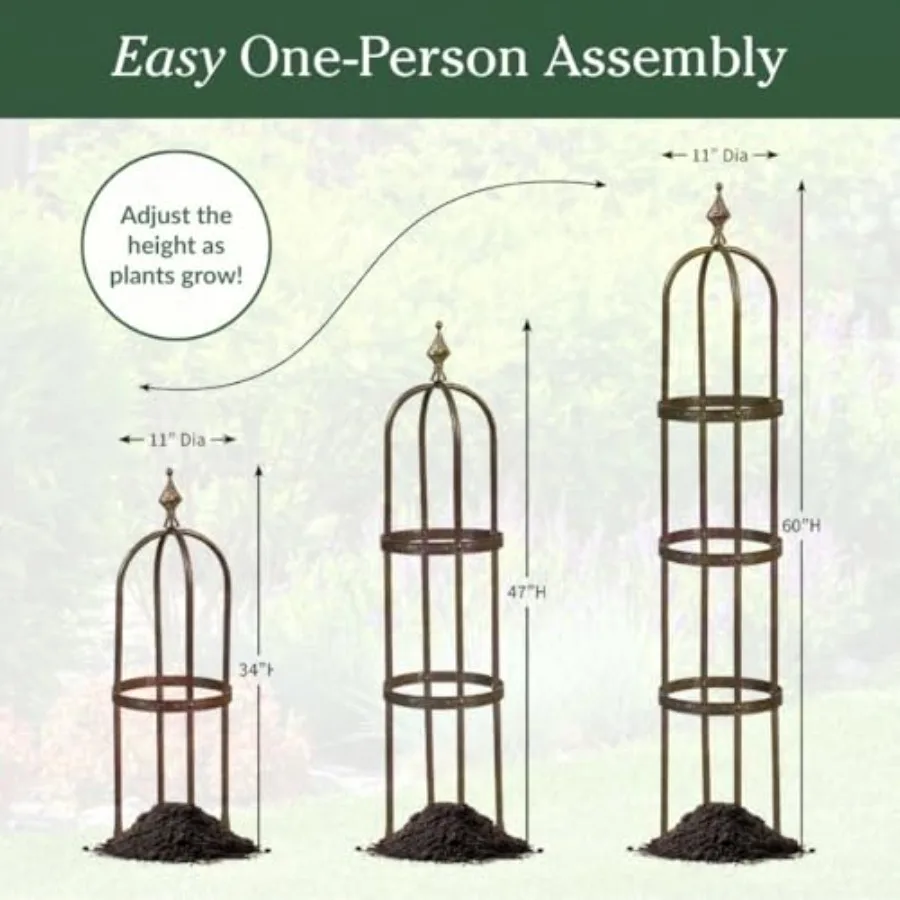 Metal Garden Obelisk for Indoor/Outdoor Use Powder-Coated Steel Black Weather-Resistant Trellis with Floral Pattern, 11 Dia. x