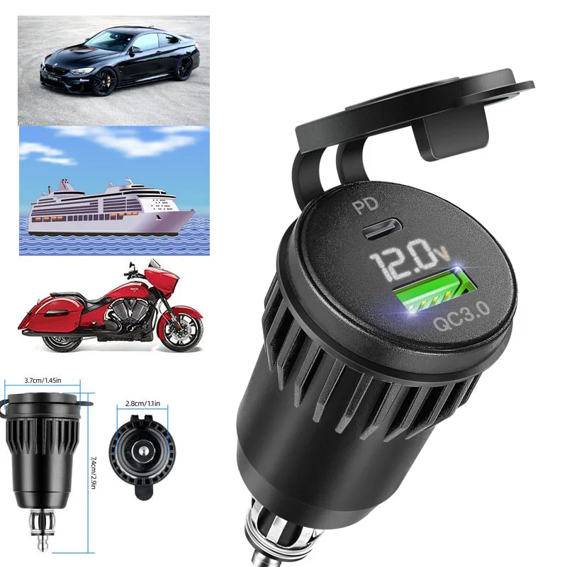 

Universal USB Charger 30W PD Type-C QC 3.0 Quick Charger Adapter Hella DIN Plug for BMW Ducati Triumph Motorcycle