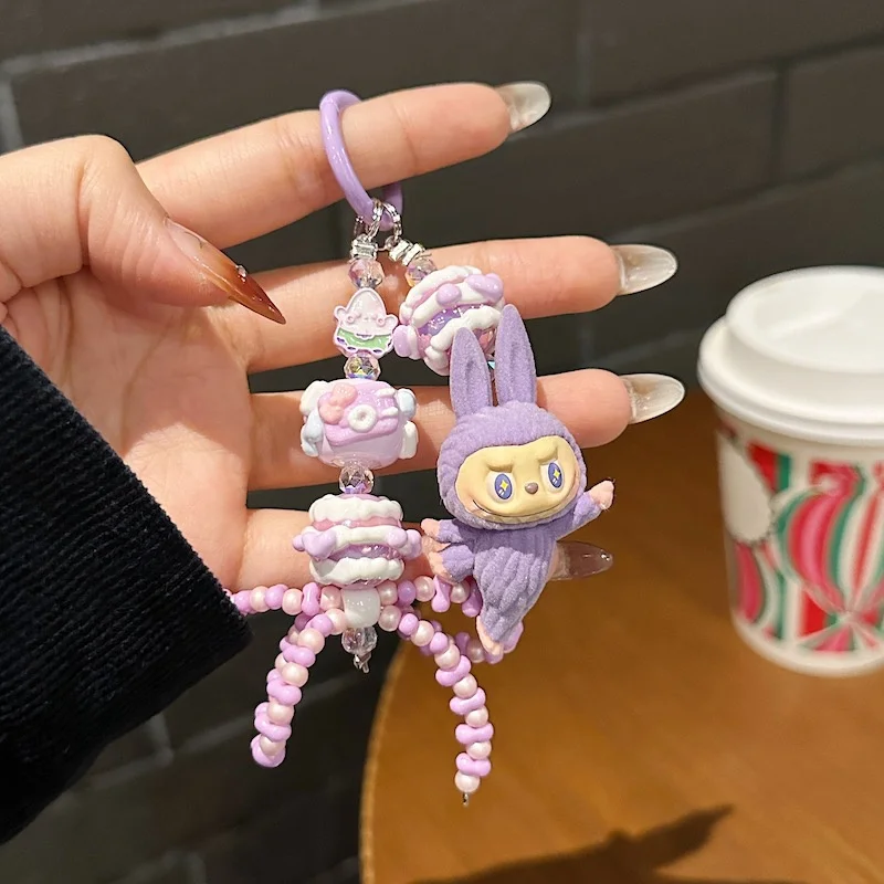 Gorgeous Mobile Phone Lanyard Bag Pendant Decorative Chain Short Light Luxury Heavy Industry Hand-painted Beads Keychain Strap