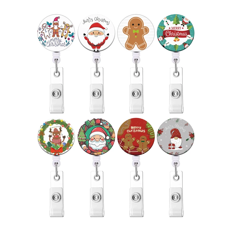 Christmas Style Retractable Badge Holder Reel Clip Santa Claus Exhibition Card Holders Woman Kids Snowman ID Card Chain Clips