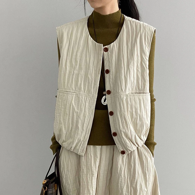 

Women Casual Vest Coats New Arrival 2025 Autumn Simple Style O-neck Solid Color Loose Female Sleeveless Basics Jackets T811