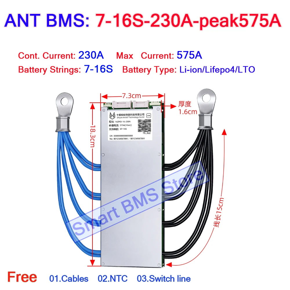 Ant Bms 7s 13s 14s 16s 24v 36v 48v Cont. 80a 130a 230a Peak 200a 325a 575a Smart Bms For Li Ion Lifepo4 Battery Within Bt & App