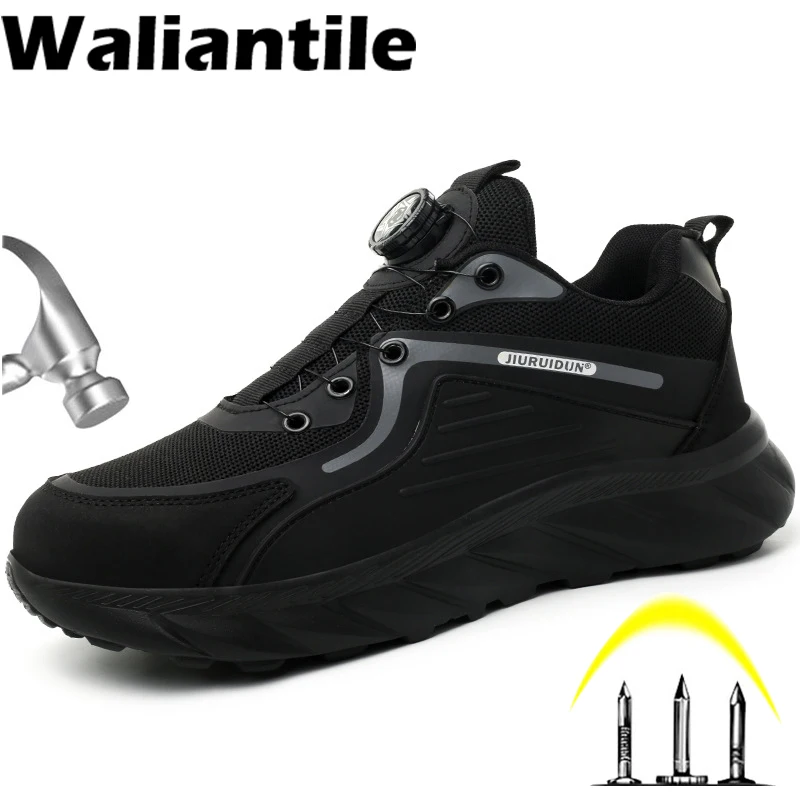 

Waliantile Lace Free Men Male Safety Shoes Protective Anti-smashing Working Boots High Quality Indestructible Sneakers For Men