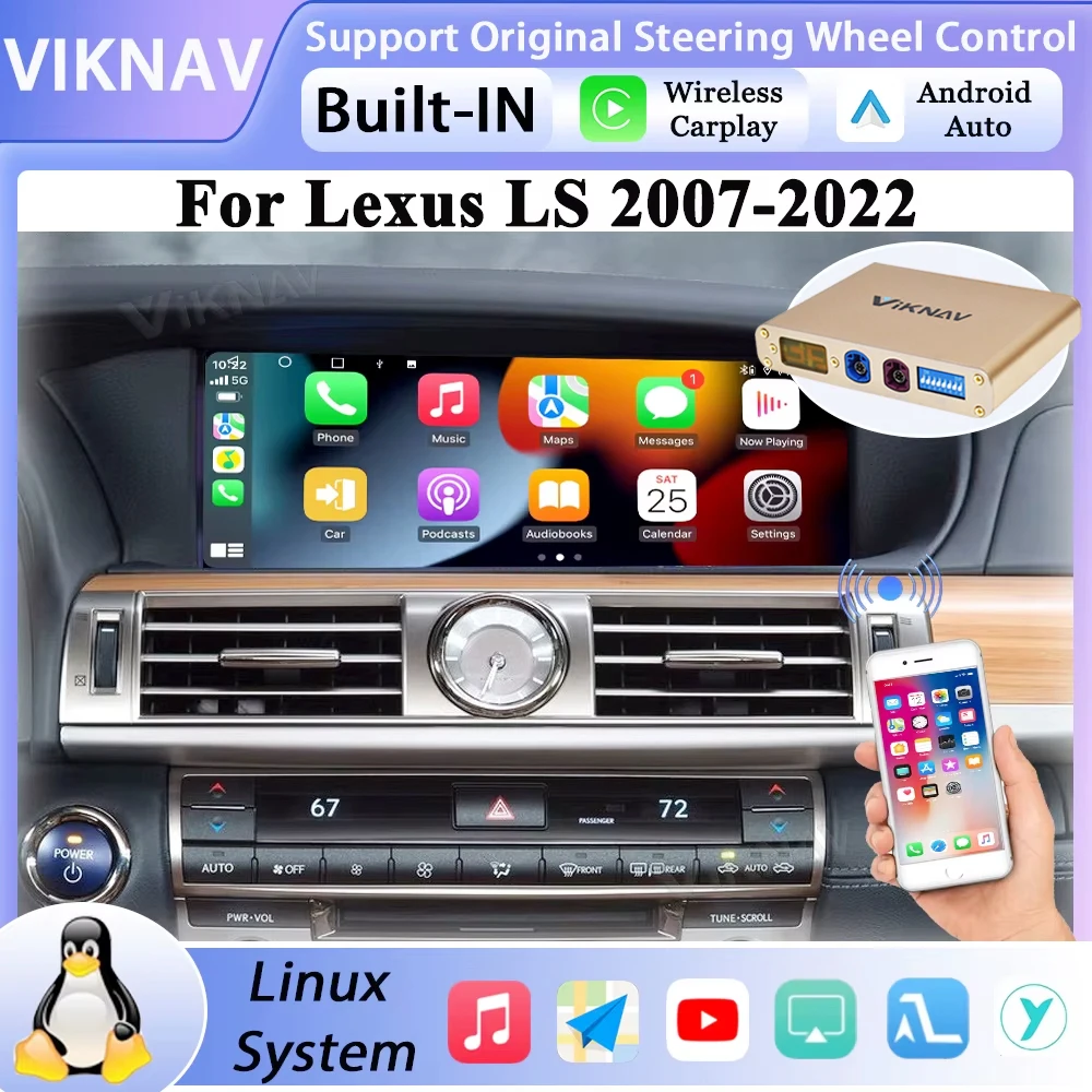 Linux Interface Box for Lexus LS 2007 -2022 Wireless CarPlay Decoder Android Auto GPS Navigation Original Car Radio Screen