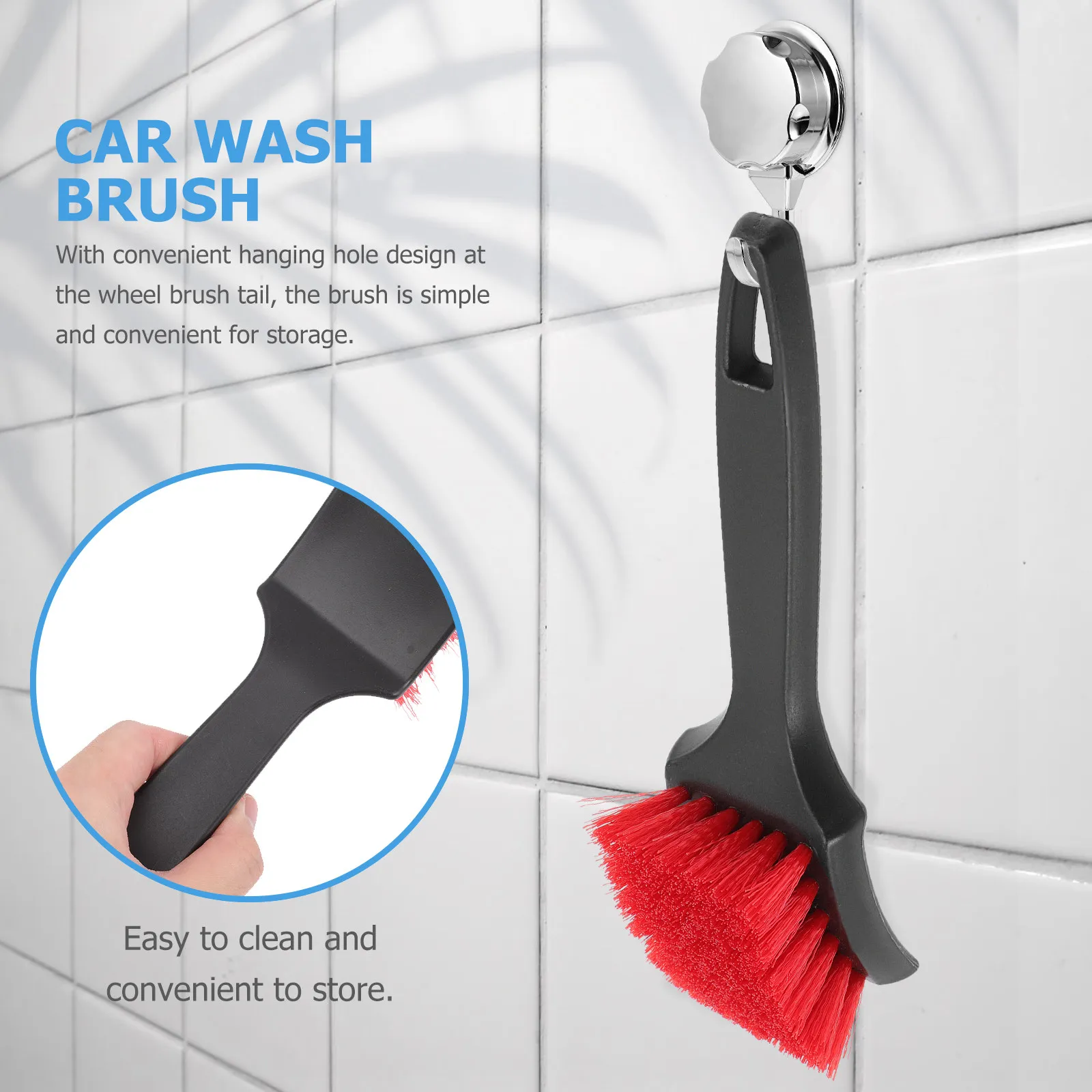 Car Wheel Brush for Tire Cleaning Soft Bristle Design Convenient Hanging Hole Short Handle Comfort Grip Wheel Tire Brush for Car