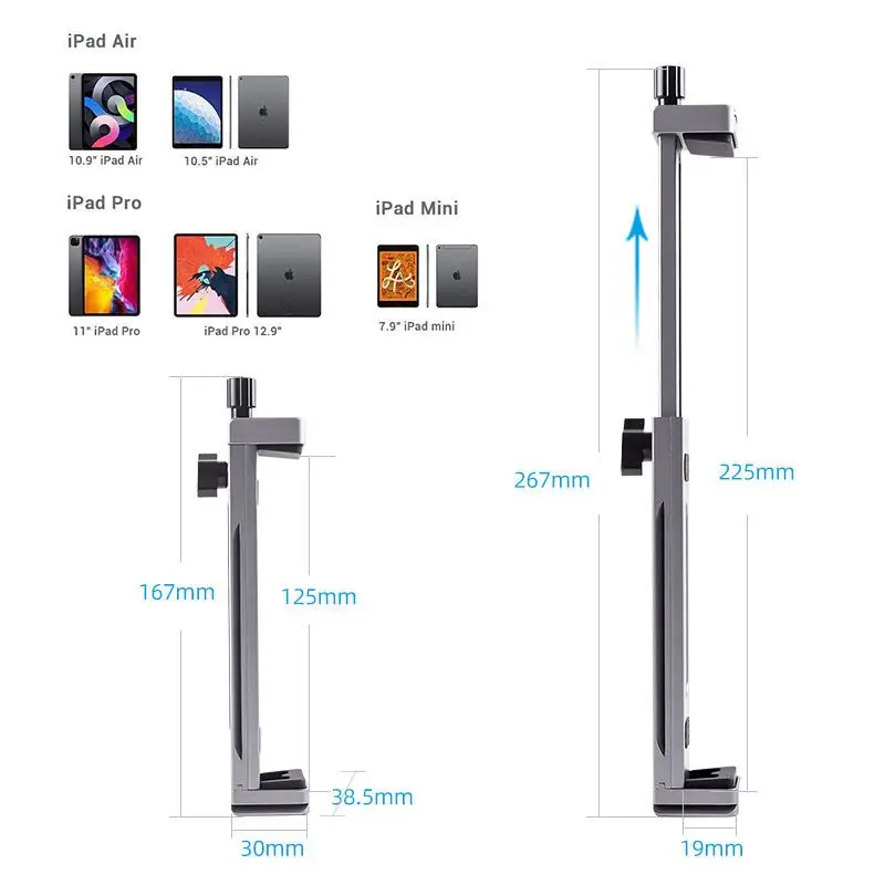 XILETU XJ-15 Universal Aluminum Alloy Tablet Phone Stand Holder Clip Tripod Adjustable Bracket for iPad Pro Air Mini Smartphones