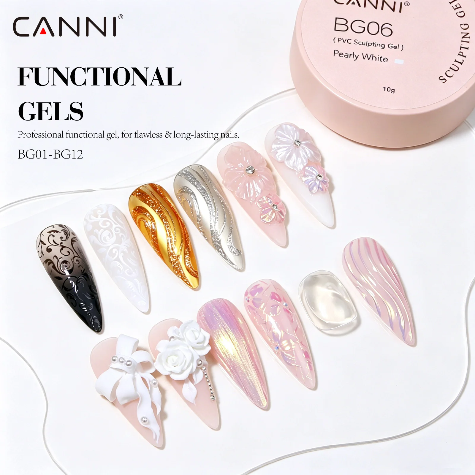 TPO FREE 12pcs CANNI 3D PVC Sculpting Gel Nail Multi-Functional Gel Kit UV LED Soak Off Gel Polish Professional Use 10g Top Coat